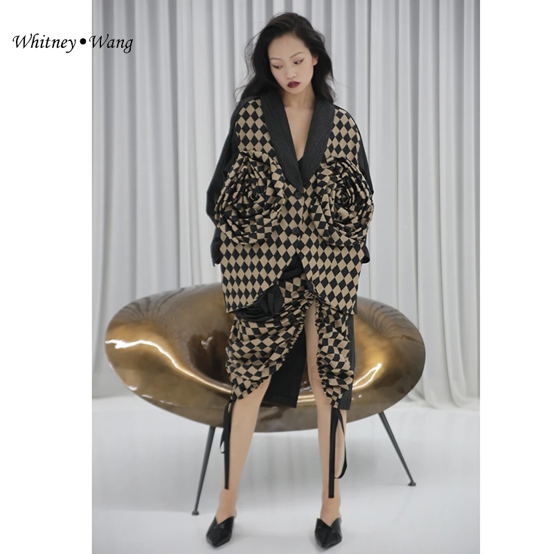 WHITNEY WANG 2020 весенний модный дизайнерский стиль мерцающий клетчатый 3D Цветочный