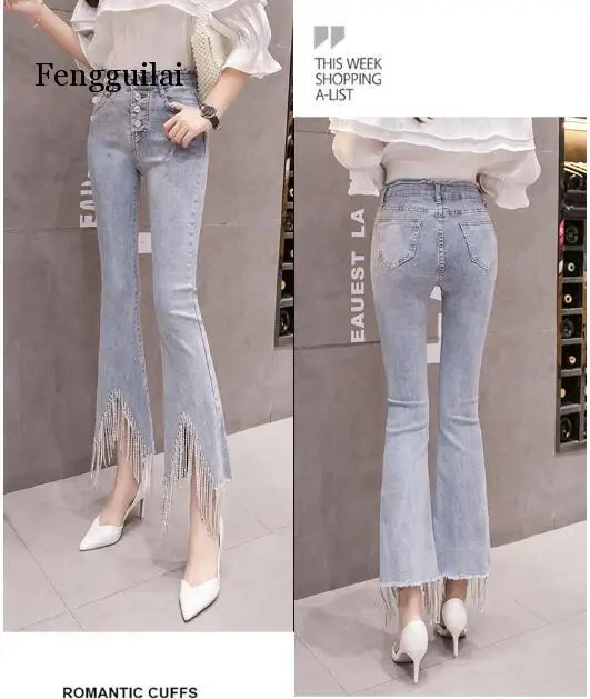 plus size 25-32!Women Rhinestone Beading Tassel Chain Flare Jeans 2019 New fashion skinny jeans 
plus size 25-32!Women Rhinestone Beading Tassel Chain Flare Jeans 2019 New fashion skinny jeans