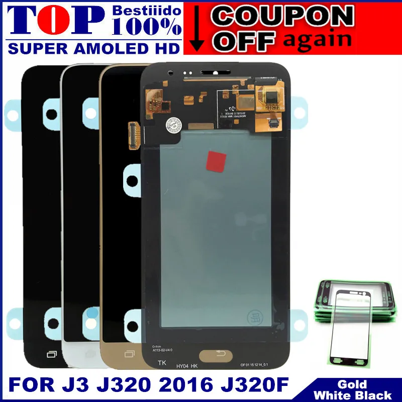 Супер AMOLED J320 ЖК дисплей для samsung Galaxy J3 2016 J320F J320H J320FN кодирующий преобразователь