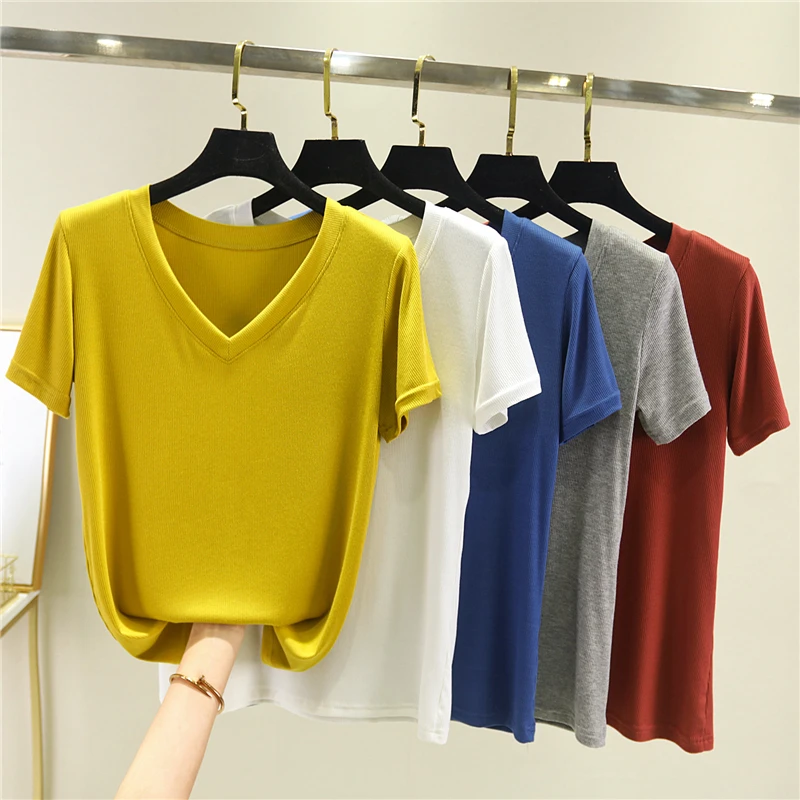 Modal Women T-shirt V-neck Short Sleeve women shirt All match Lady Top Black White Gray Yellow Shirt Summer Thin Tops 10 Colors
Modal Women T-shirt V-neck Short Sleeve women shirt All match Lady Top Black White Gray Yellow Shirt Summer Thin Tops 10 Colors