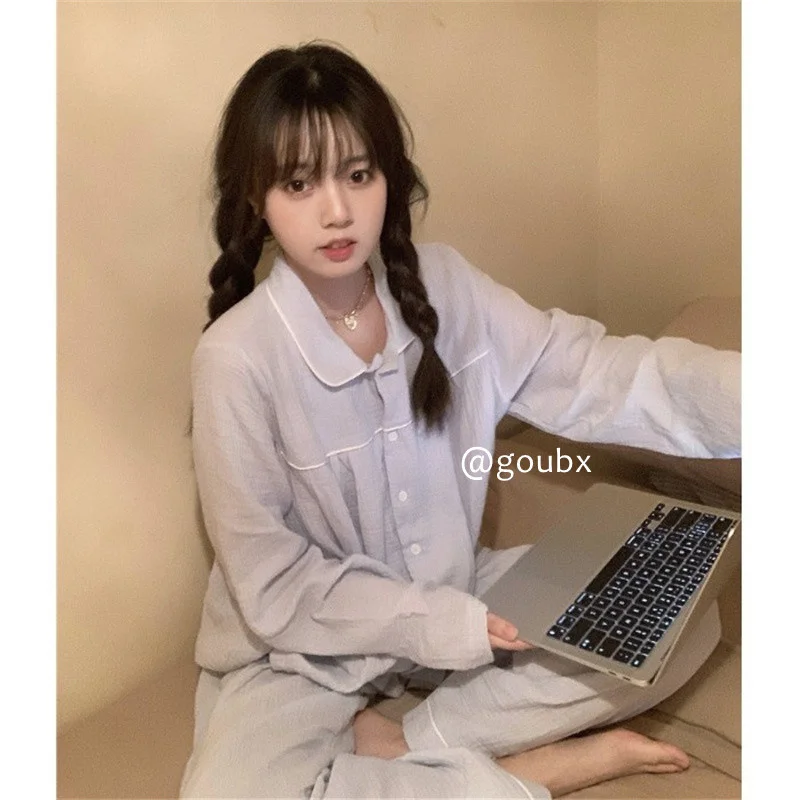 2021 Autumn New Cute Lapel Pleated Pajamas Suit Women's Outerwear Long-Sleeved Trousers Home Wear Two-Piece Suit
2021 Autumn New Cute Lapel Pleated Pajamas Suit Women's Outerwear Long-Sleeved Trousers Home Wear Two-Piece Suit