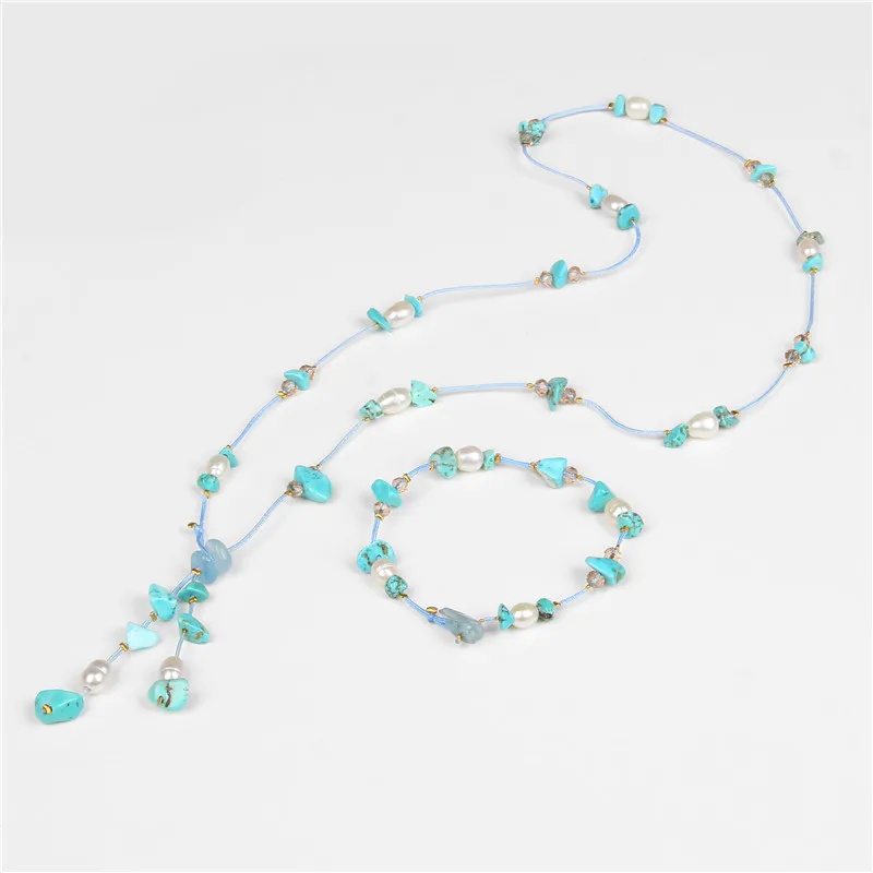 2pcs/Set Natural Stone Beads Bracelet Necklace Set Blue Stone Bead Pearl Beaded Bracelets Boho Beach Style Jewelry Set for Women
2pcs/Set Natural Stone Beads Bracelet Necklace Set Blue Stone Bead Pearl Beaded Bracelets Boho Beach Style Jewelry Set for Women