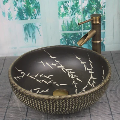 

Bathroom Artistic Ceramic Vessel Sink Bowl With Faucet & Pop-up Drain Combo AB212