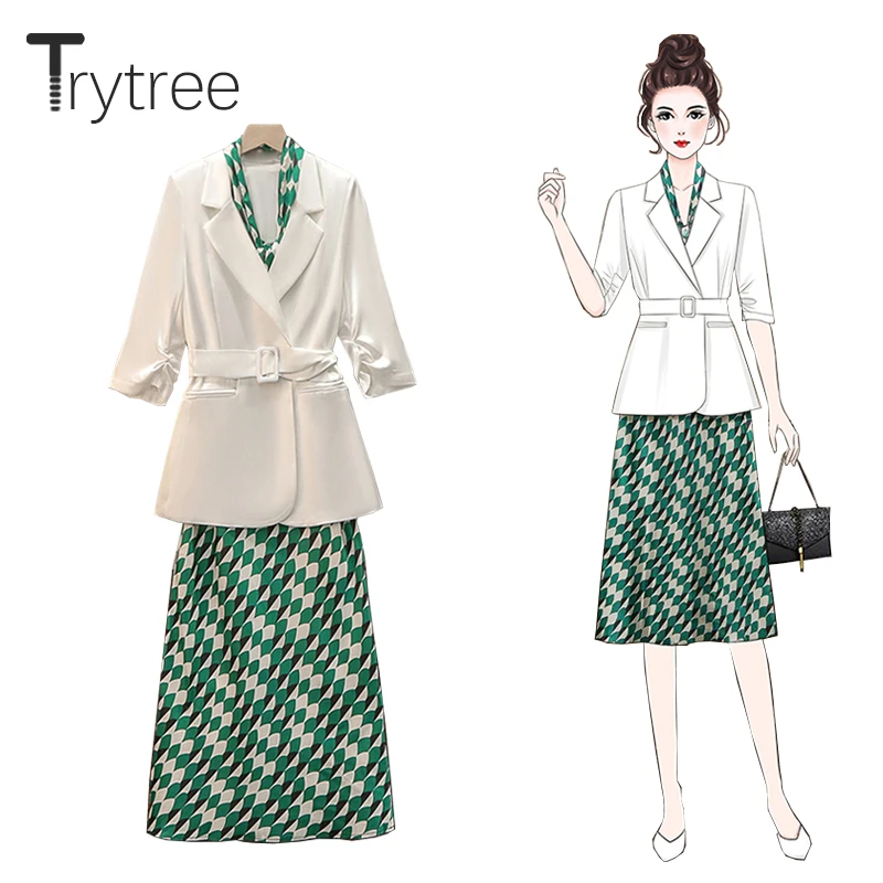 Trytree Summer Women Two Piece Set Casual Ribbon Notched Lapel Belt Coat + Geometric Strap Dress A-line Office Lady 2 Piece Suit
Trytree Summer Women Two Piece Set Casual Ribbon Notched Lapel Belt Coat + Geometric Strap Dress A-line Office Lady 2 Piece Suit