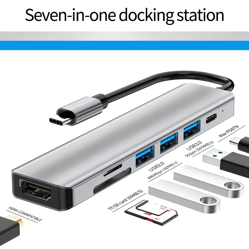 7-в-1 USB Type-C Hub to 4K HDMI-совместимый USB SD/TD кардридер PD Быстрая зарядка многофункциональный адаптер для MacBook
7-в-1 USB Type-C Hub to 4K HDMI-совместимый USB SD/TD кардридер PD Быстрая зарядка многофункциональный адаптер для MacBook
