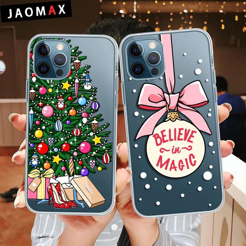 Jaomax Зимний Рождественский чехол для iPhone 12 11 Xs Max Xr 8 7 6 Plus прозрачный силиконовый