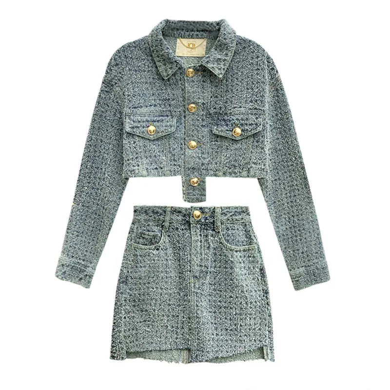 Women Denim Coat Skirt 2021 Spring Summer Korean Fashion New Turn-down Collar Single-breasted Short Jacket + Mini Skirt Suit
Women Denim Coat Skirt 2021 Spring Summer Korean Fashion New Turn-down Collar Single-breasted Short Jacket + Mini Skirt Suit
