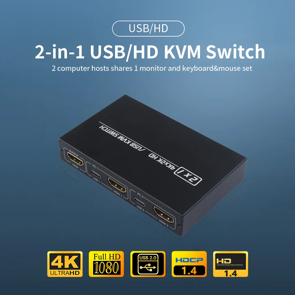2 Port USB KVM 4K HDMI-compatible Switch Splitter For Shared Monitor Keyboard And Mouse Adaptive EDID HDCP Printer Plug And Play
2 Port USB KVM 4K HDMI-compatible Switch Splitter For Shared Monitor Keyboard And Mouse Adaptive EDID HDCP Printer Plug And Play