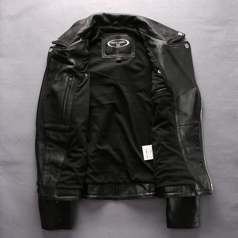 Мужская байкерская куртка стильная мотоциклетная из натуральной кожи с