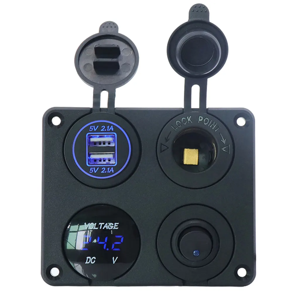 Dual USB Ports Car Charger Switch Panel 4-in-1 USB Socket LED Voltmeter Toggle Rocker Switch Panel for RV Truck Boat Trailer 
Dual USB Ports Car Charger Switch Panel 4-in-1 USB Socket LED Voltmeter Toggle Rocker Switch Panel for RV Truck Boat Trailer