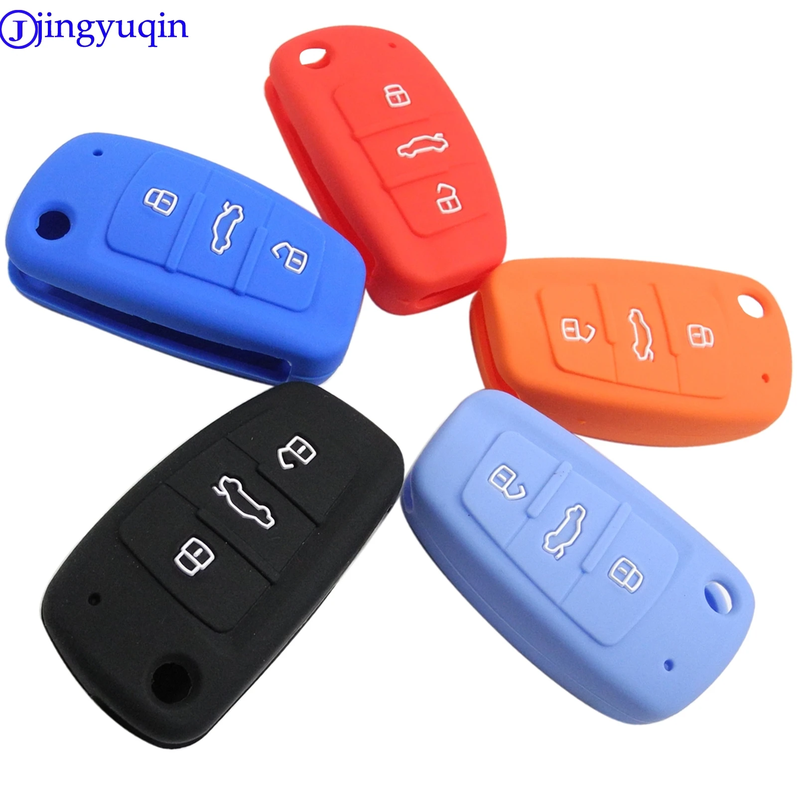

jingyuqin 3 Buttons Car Silicone Key Cover Styling Case Cover Fob Shell For Audi A1 A3 Q3 Q7 R8 A6L TT Key Case Four Car Styling