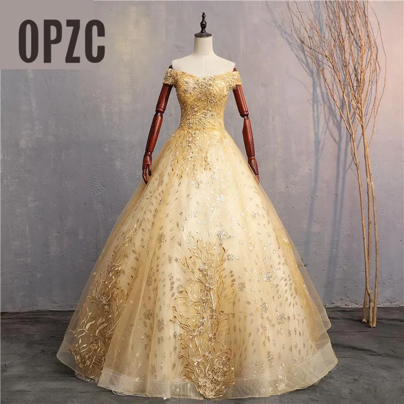 Gold Luxury Lace Appliques Ball Gown Quinceanera Dress 2019 Sparkle Crystal Tulle off shoulder Sweet 16 Dress Debutante Gowns
Gold Luxury Lace Appliques Ball Gown Quinceanera Dress 2019 Sparkle Crystal Tulle off shoulder Sweet 16 Dress Debutante Gowns