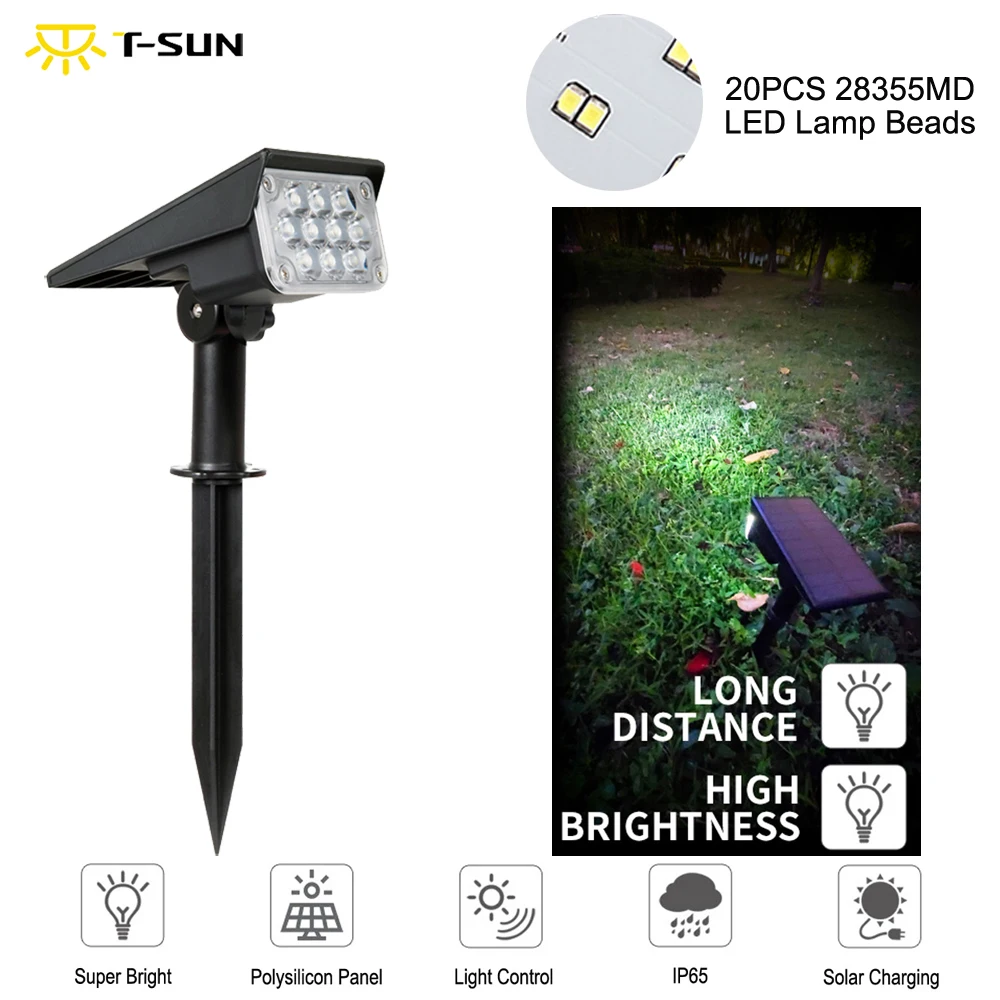 T SUNRISE 1 4 шт 20LED солнечный садовый светильник IP65 Водонепроницаемый Авто Вкл/Выкл