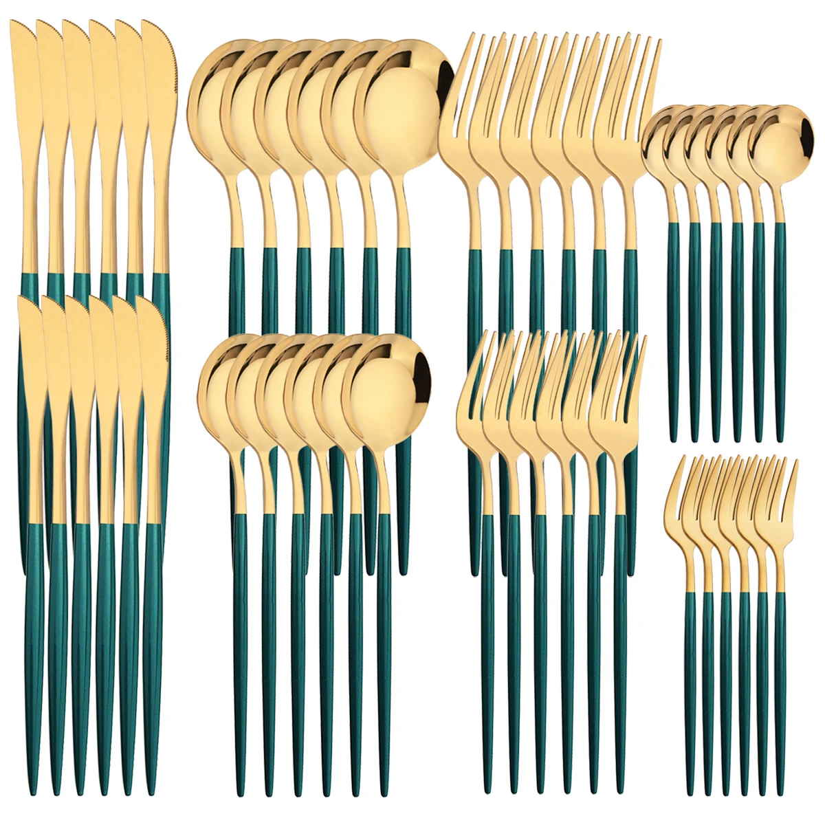 

48pcs Green Gold Cutlery Set Stainless Steel Dinnerware Tableware Knives Dessert Fork Spoon Flatware Western Kitchen Silverware