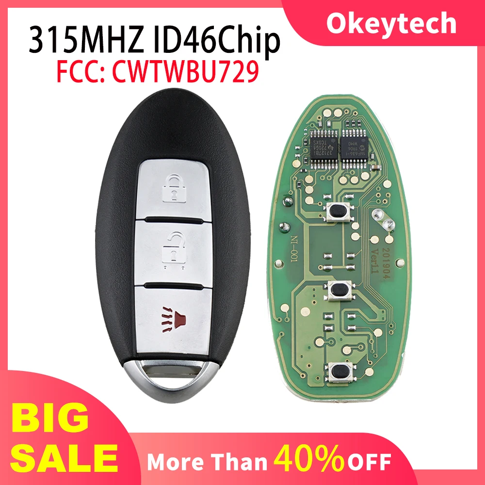 

Okeytech 2+1 Buttons Smart Car Remote Key For Nissan Tiida Qashqai Altima Maxima Sentra Teana Xtrail CWTWBU729 315Mhz ID46 Chip