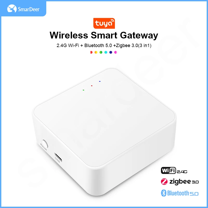 SmarDeer Tuya wireless smart gateway hub, supports 2.4G WiFi/Bluetooth5.0/ZigBee3.0 smart devices voice control with Alexa
SmarDeer Tuya wireless smart gateway hub, supports 2.4G WiFi/Bluetooth5.0/ZigBee3.0 smart devices voice control with Alexa