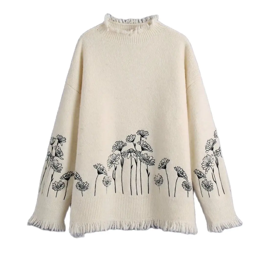 ZA New Women Fashion Embroidered Knit Sweater Round Neck Long Sleeves Frayed Trims Chic Lady Woman Casual Pullover Knitted Top
ZA New Women Fashion Embroidered Knit Sweater Round Neck Long Sleeves Frayed Trims Chic Lady Woman Casual Pullover Knitted Top