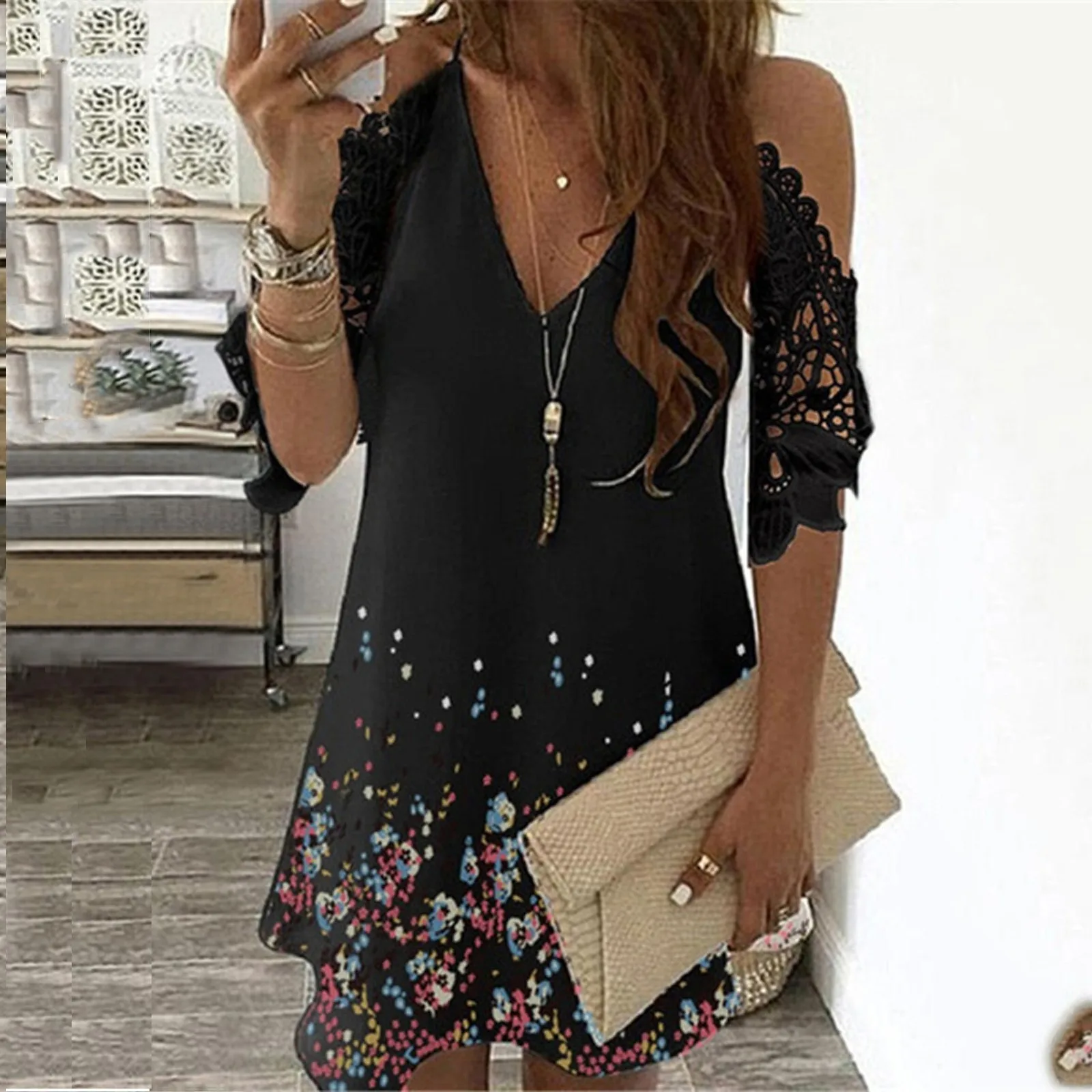JAYCOSIN Mini Dress Vestidos De Mujer Women‘s Causal Bohemian Floral Print Dress Off Shoulder V Neck Lace Half Sleeve Dress
JAYCOSIN Mini Dress Vestidos De Mujer Women‘s Causal Bohemian Floral Print Dress Off Shoulder V Neck Lace Half Sleeve Dress