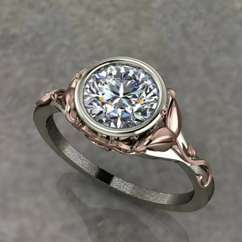 Luxury Female Openwork Two-tone Classic Mirrored Round Zircon Ring for Women Gift Wedding Engagement Rings Jewelry Anillos | Украшения и