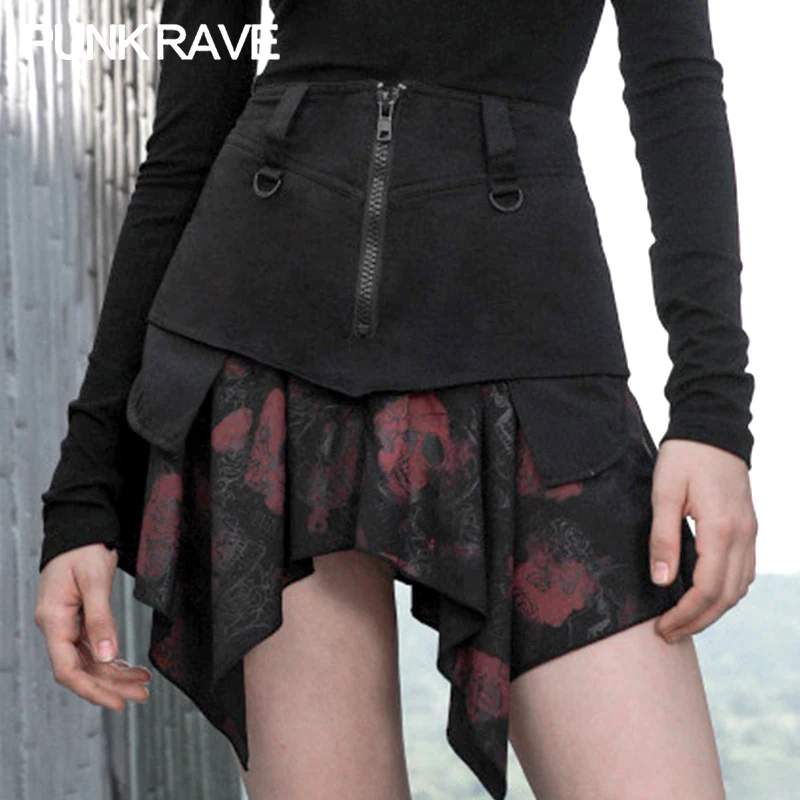PUNK RAVE Girl's Gothic Zippered Double Layered Asymmetrical Hem Skirts Punk Sexy Ruffles Women Skirt
PUNK RAVE Girl's Gothic Zippered Double Layered Asymmetrical Hem Skirts Punk Sexy Ruffles Women Skirt