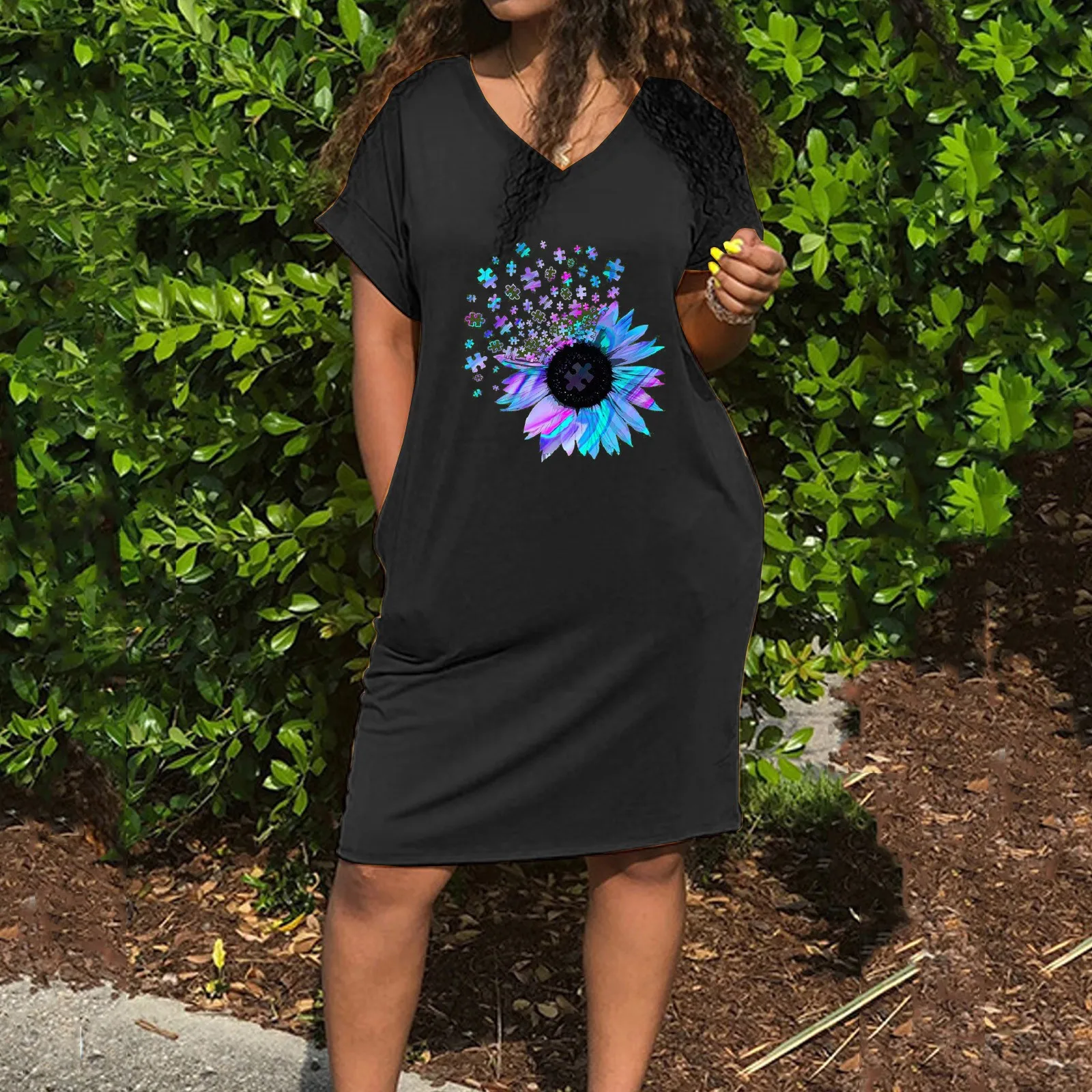 Women Casual Loose Plus Size Dress With Loose Pocket Fashion V Neck Short Sleeve 3d Print Long Tops Female Street T-shirt Dress
Women Casual Loose Plus Size Dress With Loose Pocket Fashion V Neck Short Sleeve 3d Print Long Tops Female Street T-shirt Dress