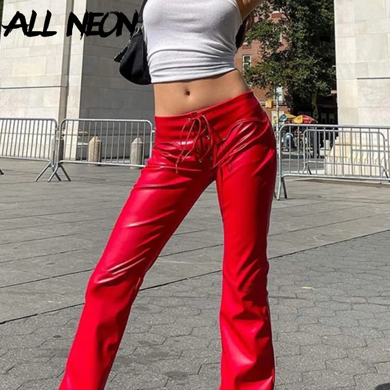 ALLNeon Cyber Y2K Aesthetics Lace Up Low Waist PU Leather Pants Streetwear 90s Retro Full Length Red Flare Trousers Winter Solid
ALLNeon Cyber Y2K Aesthetics Lace Up Low Waist PU Leather Pants Streetwear 90s Retro Full Length Red Flare Trousers Winter Solid
