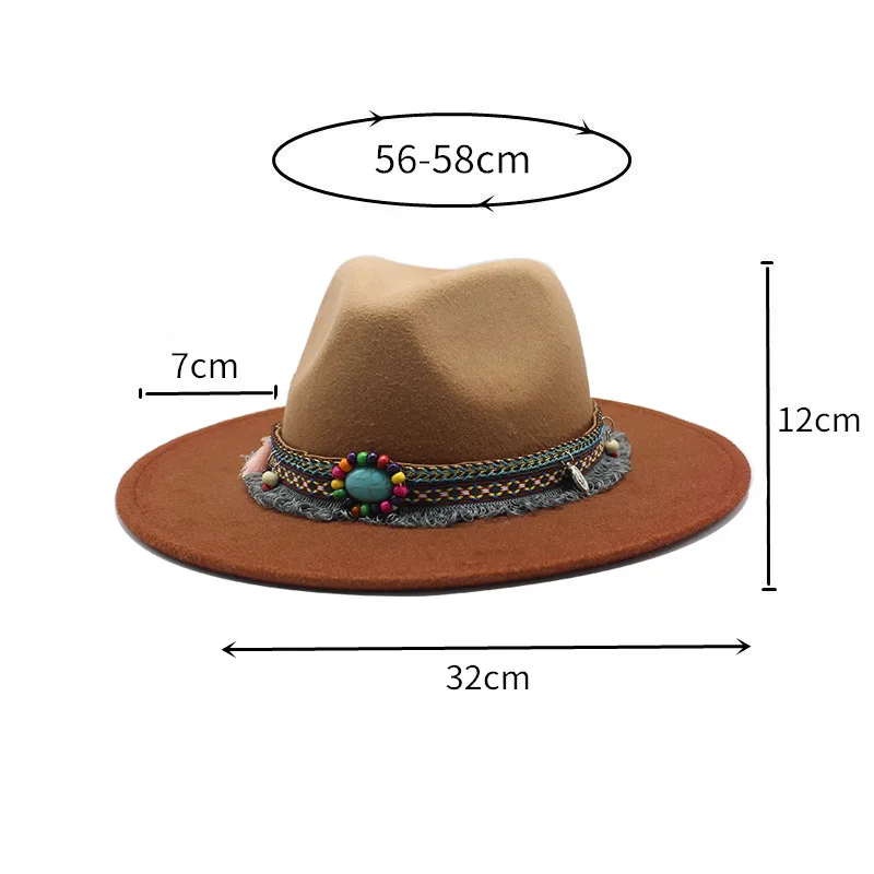 Ethnic Style Jazz Fedora Hat Women Men Gradient Felt Fedora With Grain Tassel Band Decor Wide Brim Imitation Woolen Bowler Hats
Ethnic Style Jazz Fedora Hat Women Men Gradient Felt Fedora With Grain Tassel Band Decor Wide Brim Imitation Woolen Bowler Hats