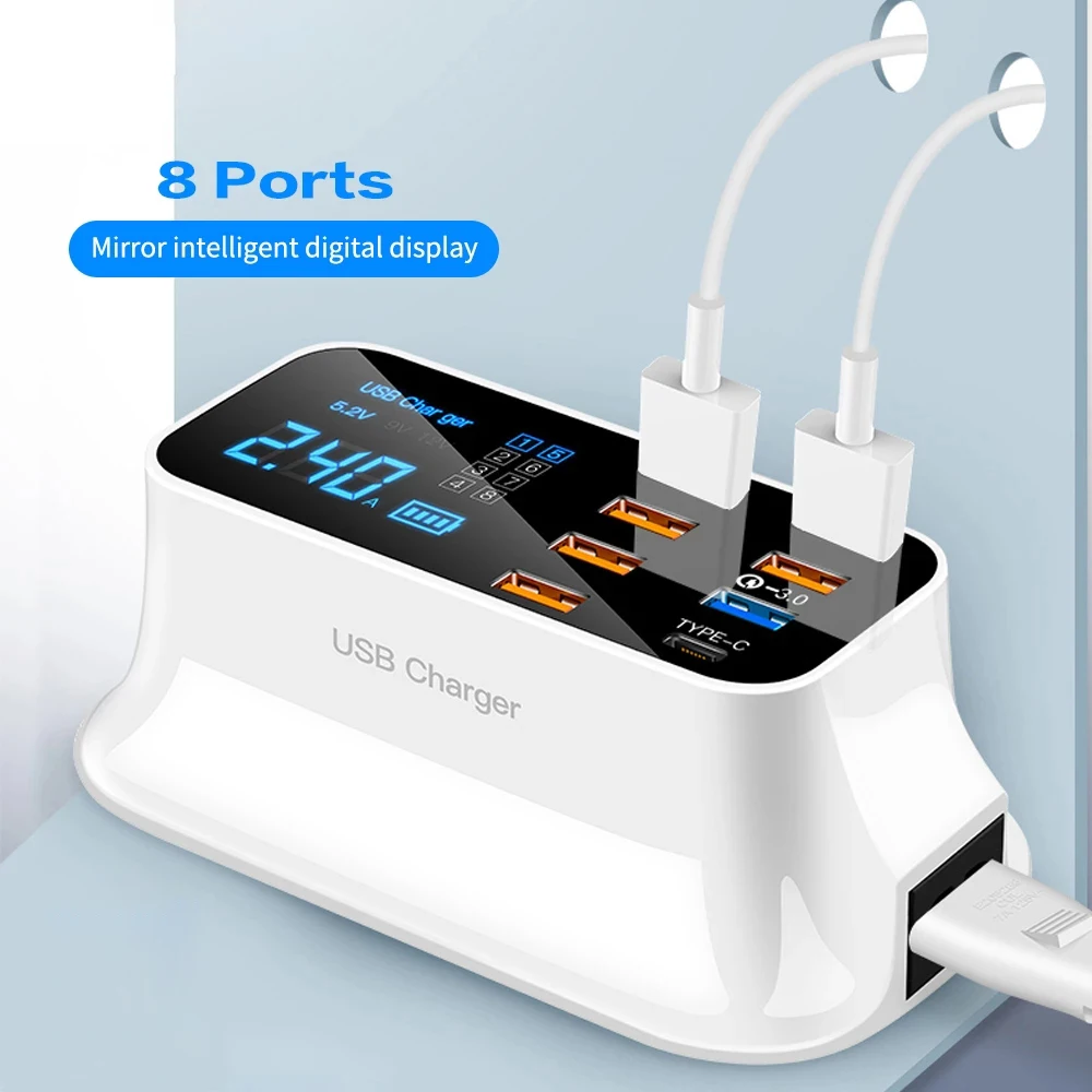 8 Ports Quick Charge 3.0 Led Display USB Charger For Android IPhone Adapter Phone Tablet Fast Charger For Xiaomi Huawei Samsung
8 Ports Quick Charge 3.0 Led Display USB Charger For Android IPhone Adapter Phone Tablet Fast Charger For Xiaomi Huawei Samsung