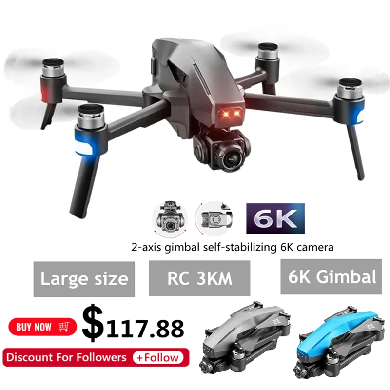 3KM Professional Gimbal Camera Drone 6K 4K GPS Helicopter 5G WiFi FPV Brushless 28mins Self Stabilization Quadcopter Aircraft
3KM Professional Gimbal Camera Drone 6K 4K GPS Helicopter 5G WiFi FPV Brushless 28mins Self Stabilization Quadcopter Aircraft