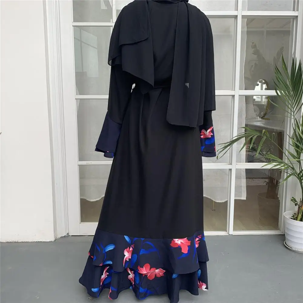 

New Stylish Parent Child Matching Buttons Dress Long Sleeve Mommy And Daughter Black Abaya Outfits Family Clothing Muslim Dress