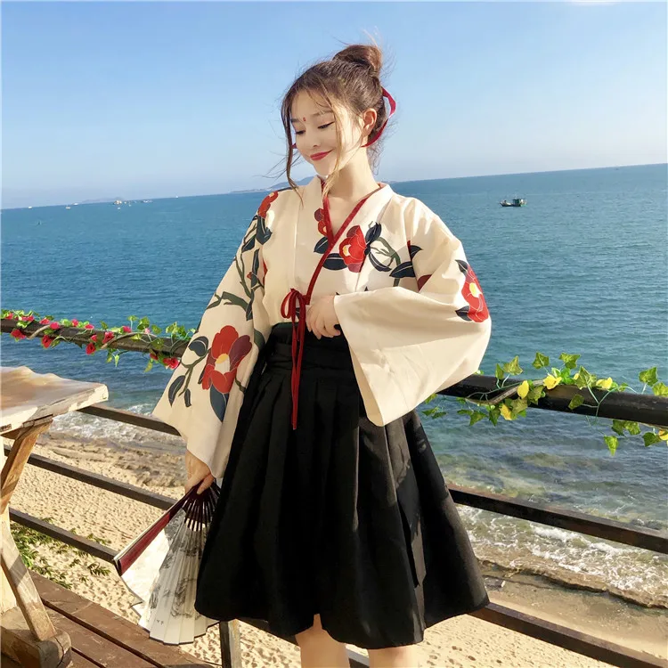 

Lolita kimono Hanfu kawaii girl sweet lolita sets cute printing shirt+high waist skirt gothic lolita sk victorian cosplay loli