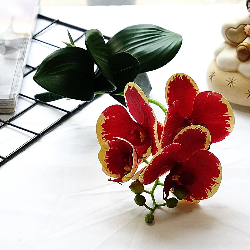 Искусственная орхидея с 4 головками + листья фаленопсис искусственная Цветочная