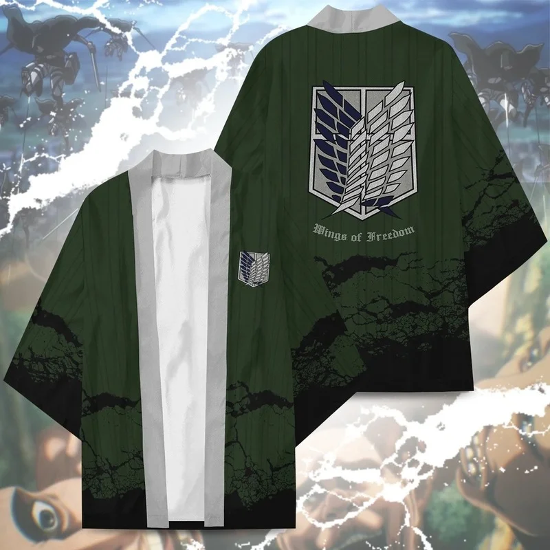 

Кимоно для косплея Легион Аккерман, аниме «атака на Титанов», с символами крыльев свободы, пальто, халат, плащ, Пижама