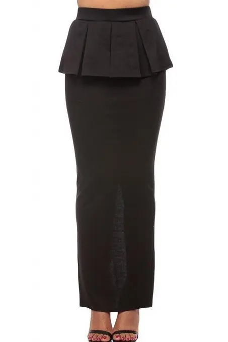 

Women Solid Ruffles Mustard Peplum Maxi Skirt with Slit Woman Ladies Plus Size 3XS-8XL Long Frill Back Split Pencil Skirts