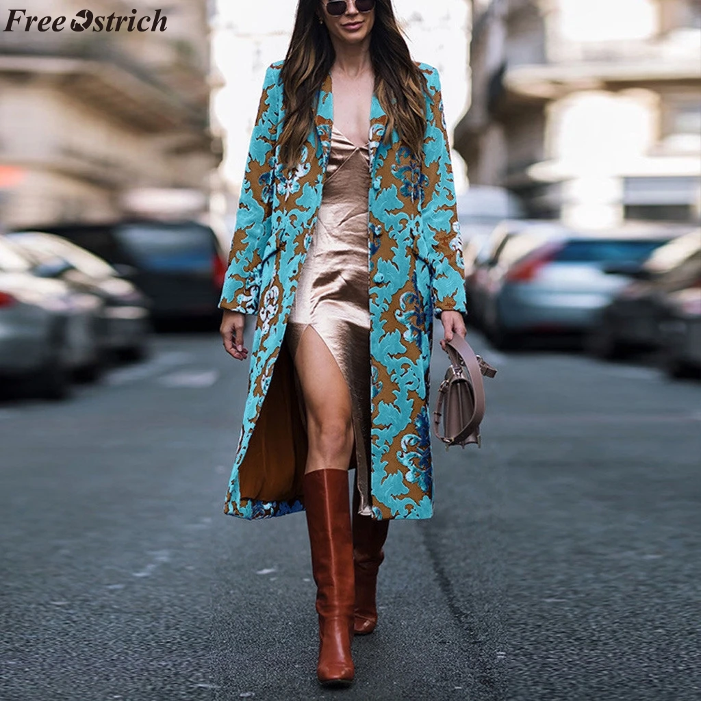 SAGACE Women Fashion Print Button Pockets Warm Woolen Long Sleeve Tops Coat Wool Blend Cape Tweed Outwear | Женская одежда
