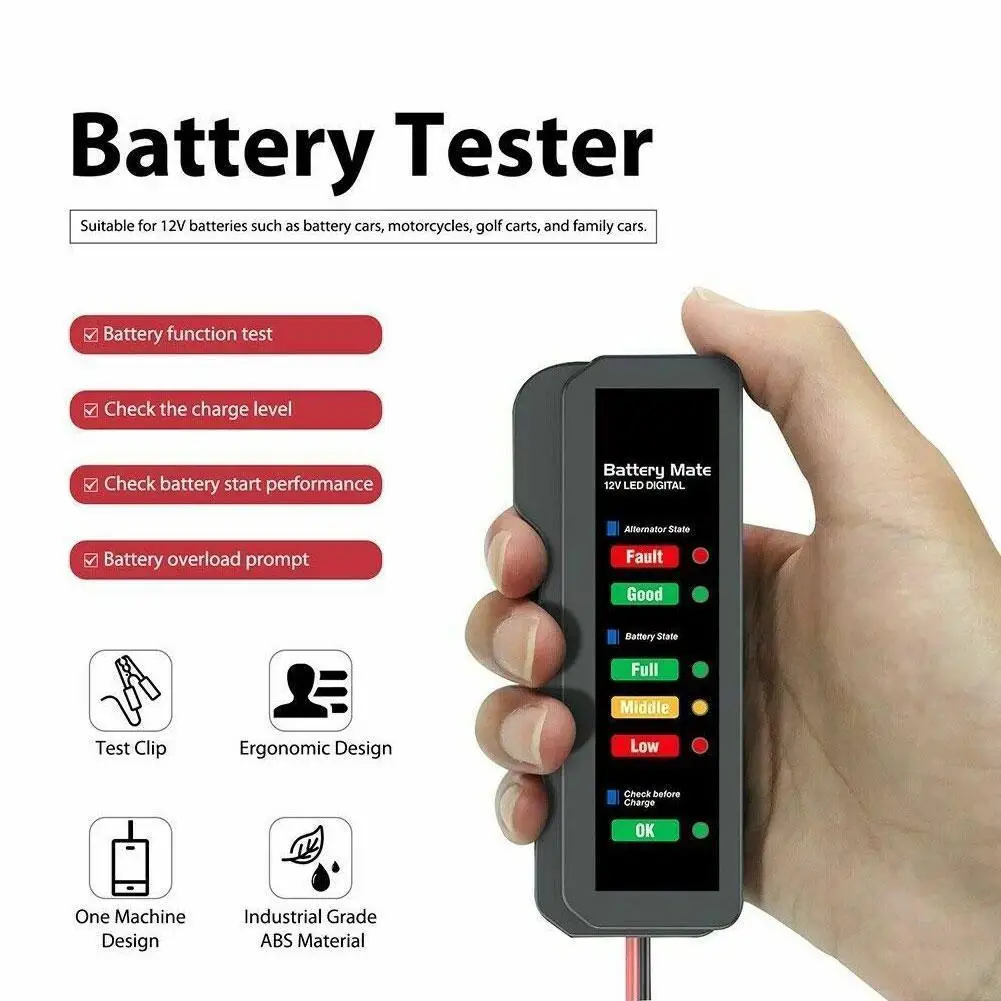 12V Digital Car Motorcycle Battery Tester Alternator With 6 LED Lights Display ED310 New
12V Digital Car Motorcycle Battery Tester Alternator With 6 LED Lights Display ED310 New