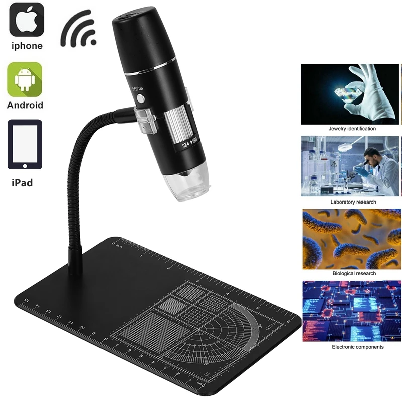 1000X Digital Microscope HD USB WiFi Mobile Phone Microscope LED Electronic Microscope Camera for Smartphone PCB Inspection Tool
1000X Digital Microscope HD USB WiFi Mobile Phone Microscope LED Electronic Microscope Camera for Smartphone PCB Inspection Tool