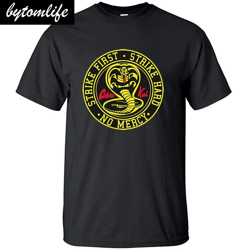 Strike First Strike Hard No Mercy Cobra Kai T Shirt Men Tshirt Shirts Cotton Summer Tops Tshirts Short Sleeves Tees TV T-Shirt 
Strike First Strike Hard No Mercy Cobra Kai T Shirt Men Tshirt Shirts Cotton Summer Tops Tshirts Short Sleeves Tees TV T-Shirt