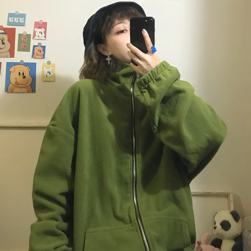 Jackets Women Solid Lapel Front Pockets Zip-up Fleece BF Ulzzang All-match Retro Autumn Slouchy Popular Hot Sale Coats Female
Jackets Women Solid Lapel Front Pockets Zip-up Fleece BF Ulzzang All-match Retro Autumn Slouchy Popular Hot Sale Coats Female