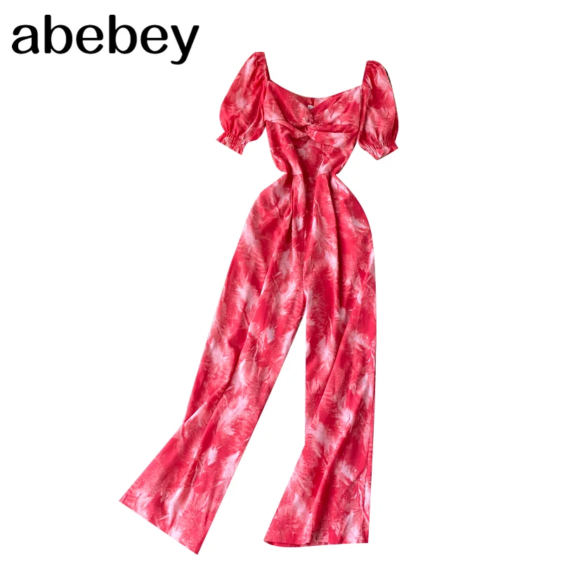 Design Tie dye Women Jumpsuits Korean Retro Puff Sleeve V Neck Rompers Summer Casual Holiday Wide Leg Long Rompers
Design Tie dye Women Jumpsuits Korean Retro Puff Sleeve V Neck Rompers Summer Casual Holiday Wide Leg Long Rompers