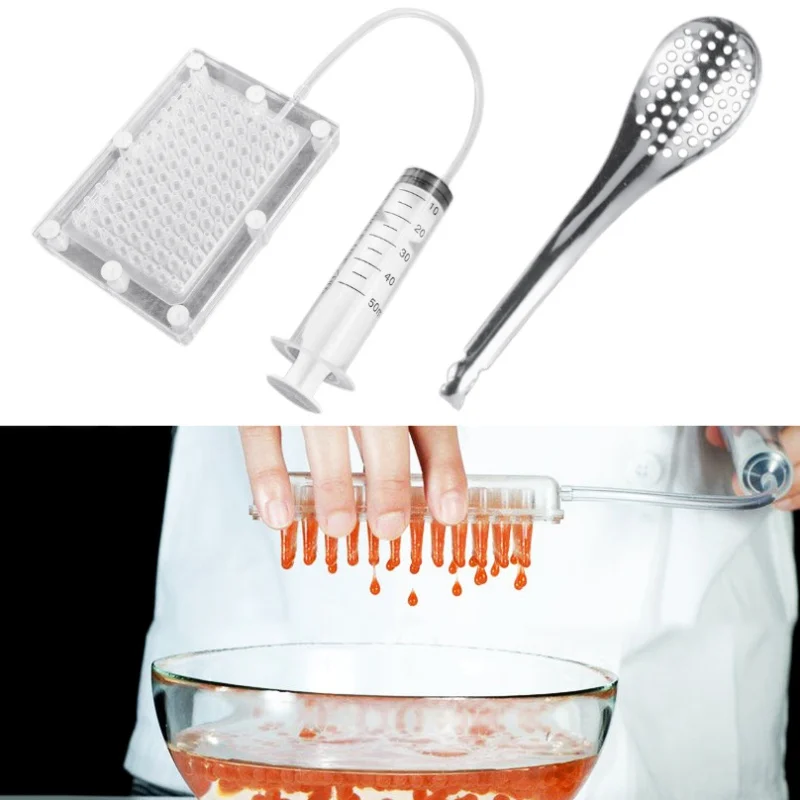 

100 hole Caviar Builder with Tube Kitchen Caviar Maker Spoon Fish Roe Molecular Cuisine Professional Fish Roes Generation Supply