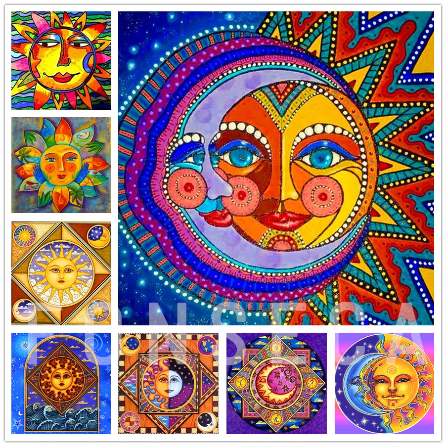 

Алмазная вышивка «абстрактная Луна солнце», мозаика ручной работы, полноразмерная картина, пейзаж, вышивка крестиком, украшение для дома