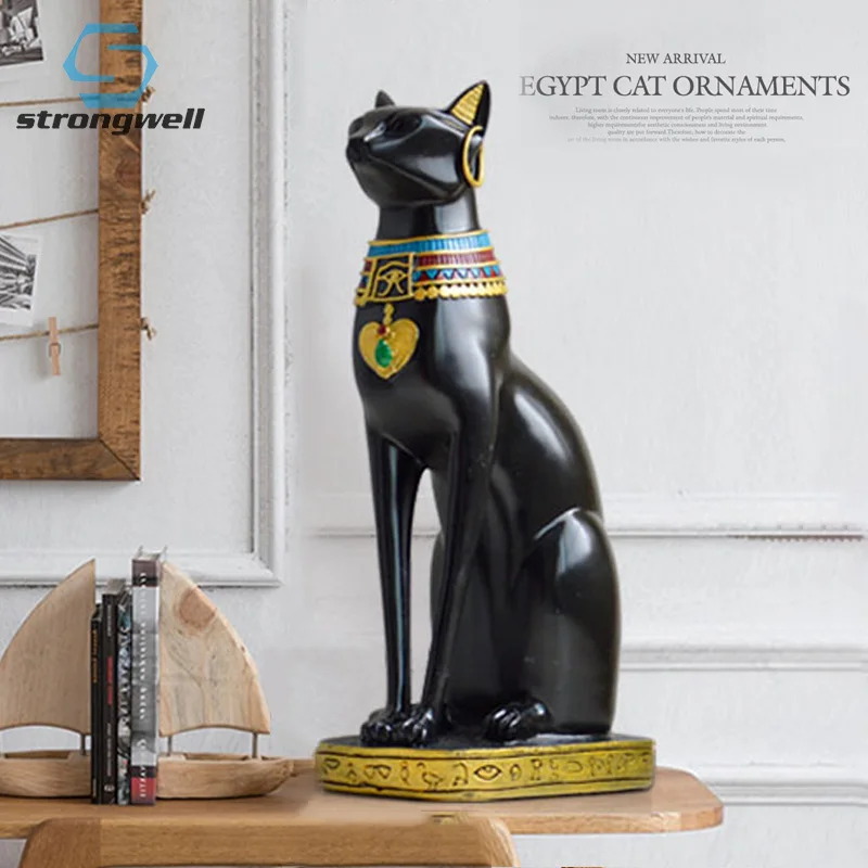 

Strongwell египетский кот Бог скульптура Миниатюрная модель Смола ремесло офис Рабочий стол талисман статуя украшение дома бизнес подарок