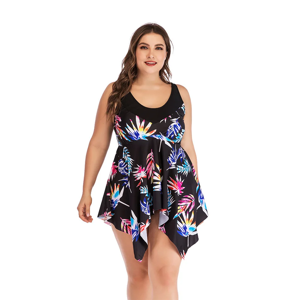 Tankini Sets 2020 Summer Women Two Pieces Tummy Control Irregular Swimwear Retro Print Bathing Suits Push Up Swimsuits Plus Size | Спорт и