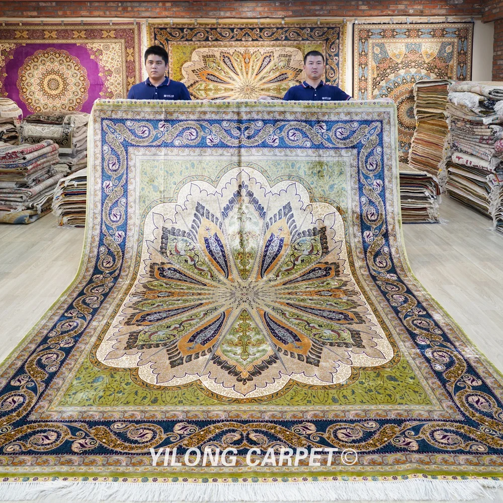 Yilong 8'x11' Handmade Silk Persian Rug Green Unique Design Tabriz Carpet (YWX171A)
Yilong 8'x11' Handmade Silk Persian Rug Green Unique Design Tabriz Carpet (YWX171A)