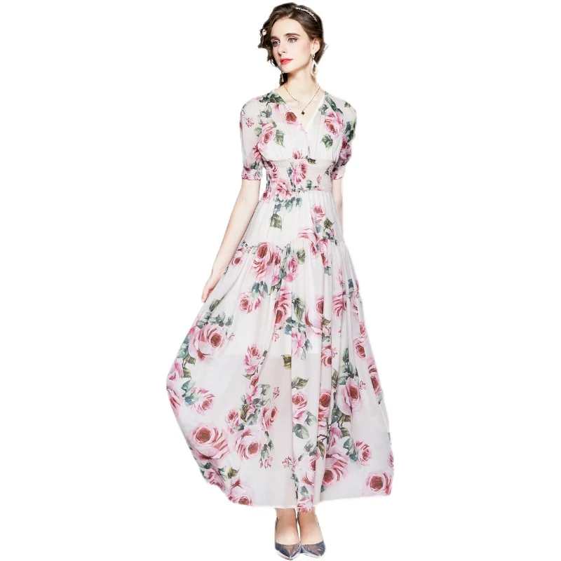Runway Designer Summer Boho Maxi Dress Women's Sexy V-Neck Elastic Waist Flower Print Party Maxi Long Dress k6652
Runway Designer Summer Boho Maxi Dress Women's Sexy V-Neck Elastic Waist Flower Print Party Maxi Long Dress k6652