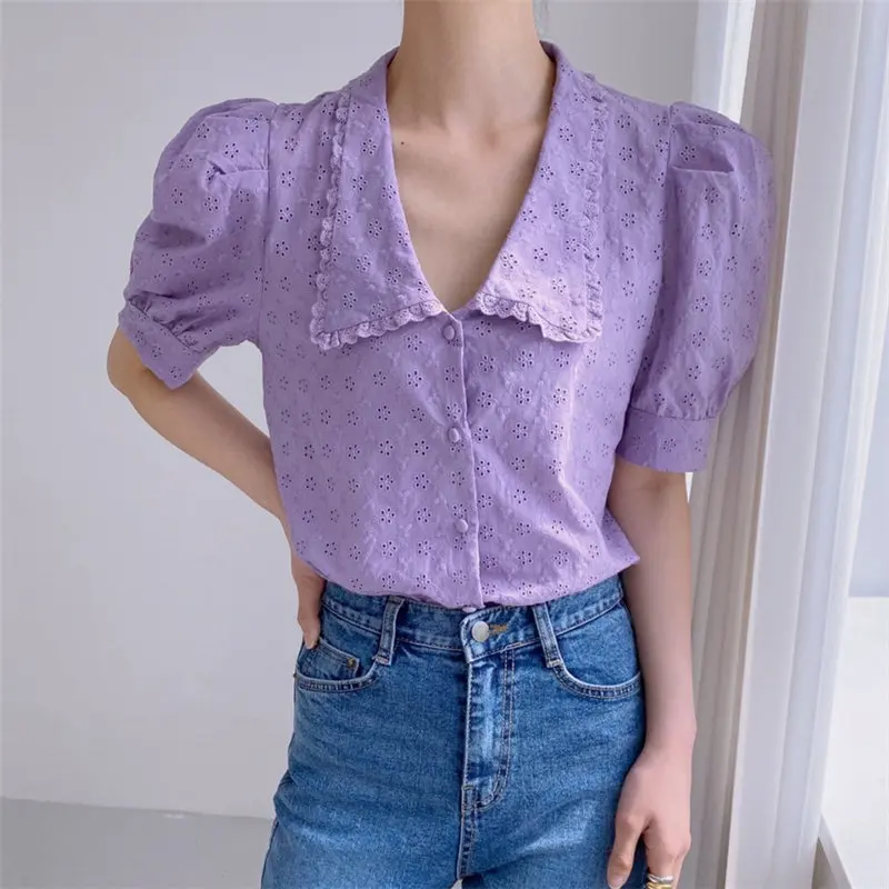 Purple Office Lady Streetwear Slim Tops 2021 Summer New High Waist Loose Chic Sweet OL All-Match Shirts
Purple Office Lady Streetwear Slim Tops 2021 Summer New High Waist Loose Chic Sweet OL All-Match Shirts