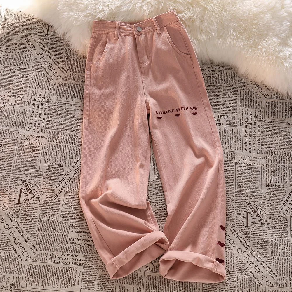 Pink Women Straight Pants Washed High Waist Jeans Women Wide Leg Pants Streetwear Fashion Kawaii Harajuku Loose Jeans Female
Pink Women Straight Pants Washed High Waist Jeans Women Wide Leg Pants Streetwear Fashion Kawaii Harajuku Loose Jeans Female