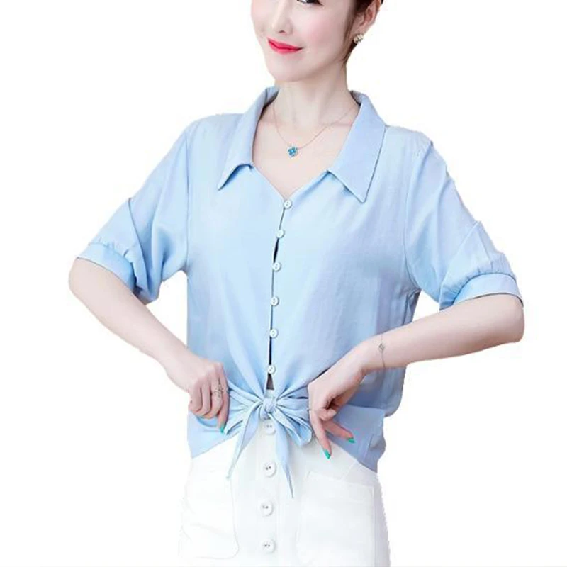 Women's Spring Summer Style Chiffon Blouses Shirt Women's Solid Color Button Short Sleeve Korean Elegant Tops DD8643 
Women's Spring Summer Style Chiffon Blouses Shirt Women's Solid Color Button Short Sleeve Korean Elegant Tops DD8643