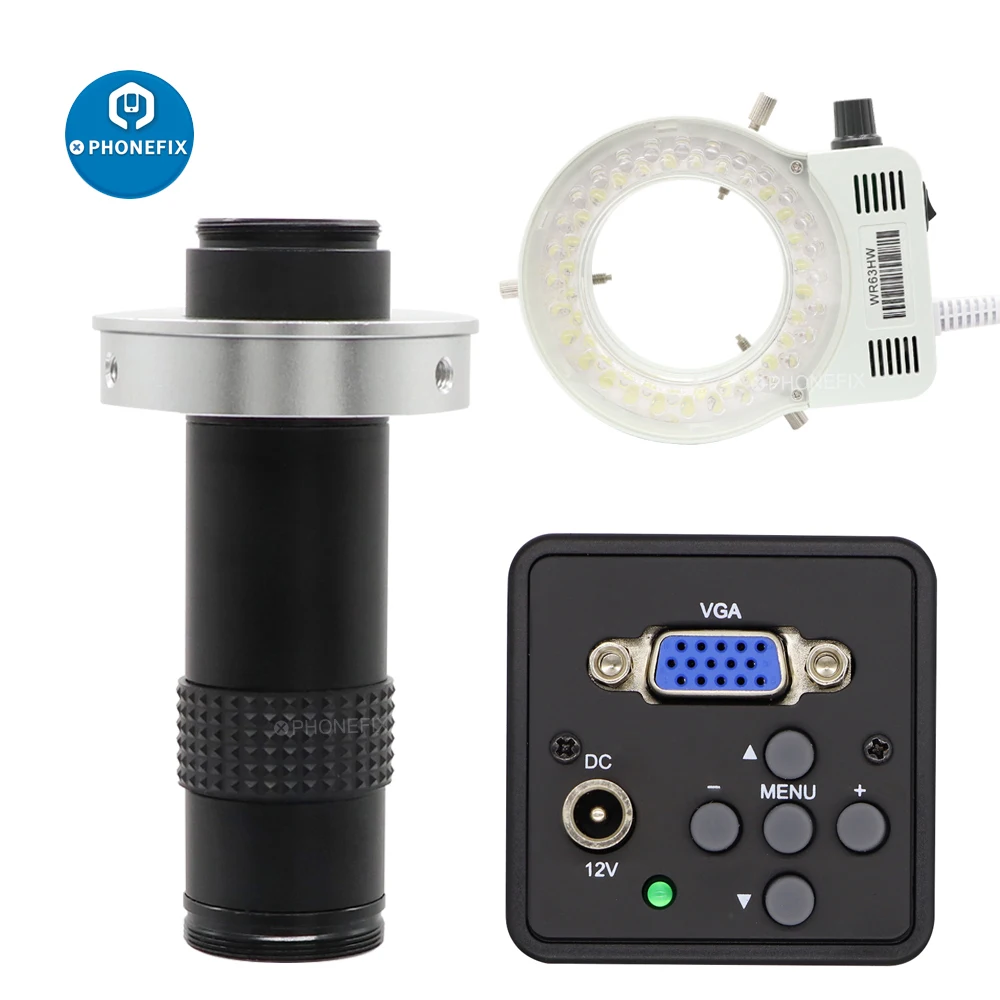 VGA HDMI USB Digital Microscope Camera Set For Electronics Soldering 120x C mount Lens LED Ring Light Microscope Camera Full HD
VGA HDMI USB Digital Microscope Camera Set For Electronics Soldering 120x C mount Lens LED Ring Light Microscope Camera Full HD